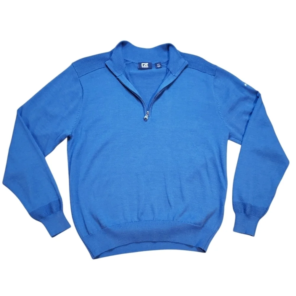 Cutter & Buck Merino Wool Blue 1/4 Zip Sweater Medium